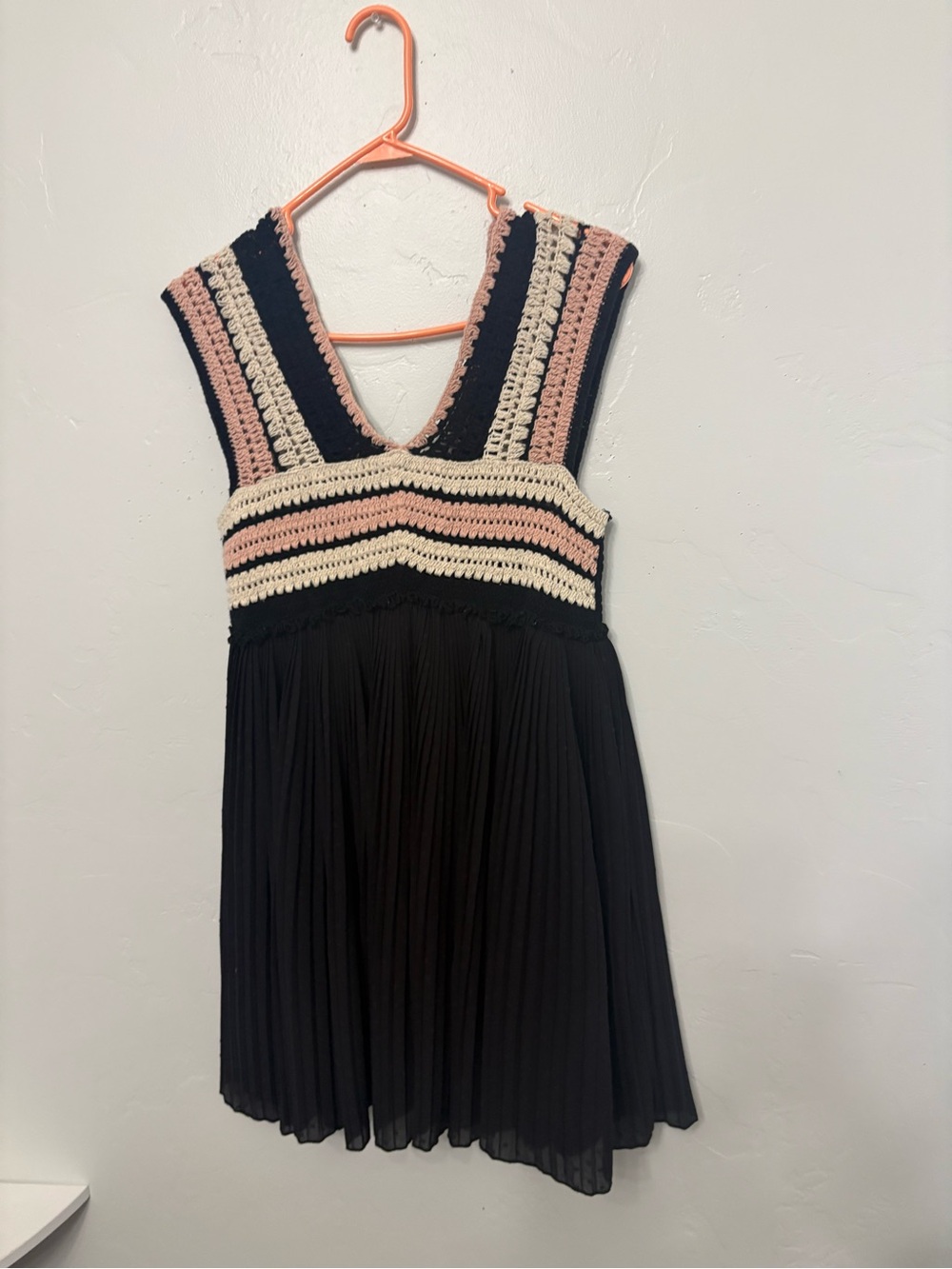 Zara Pleated Mini Dress with Crochet Trim Bodice - Size XS